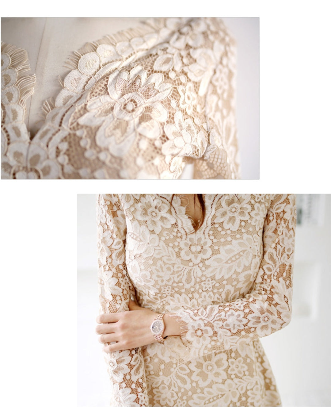 シアーレース切替ワンピース【上品に映える、透け感レース】