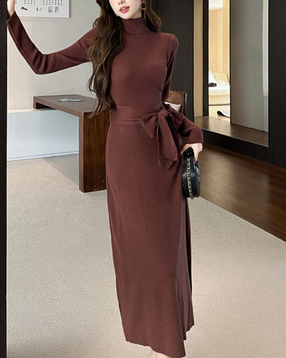 ウエストリボンニットワンピース【美ラインで魅せる大人のスタイル】