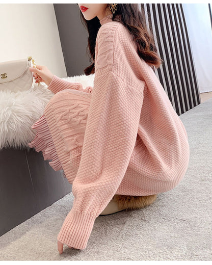 ロングニットフリルワンピース【大人フェミニン × 圧倒的存在感】