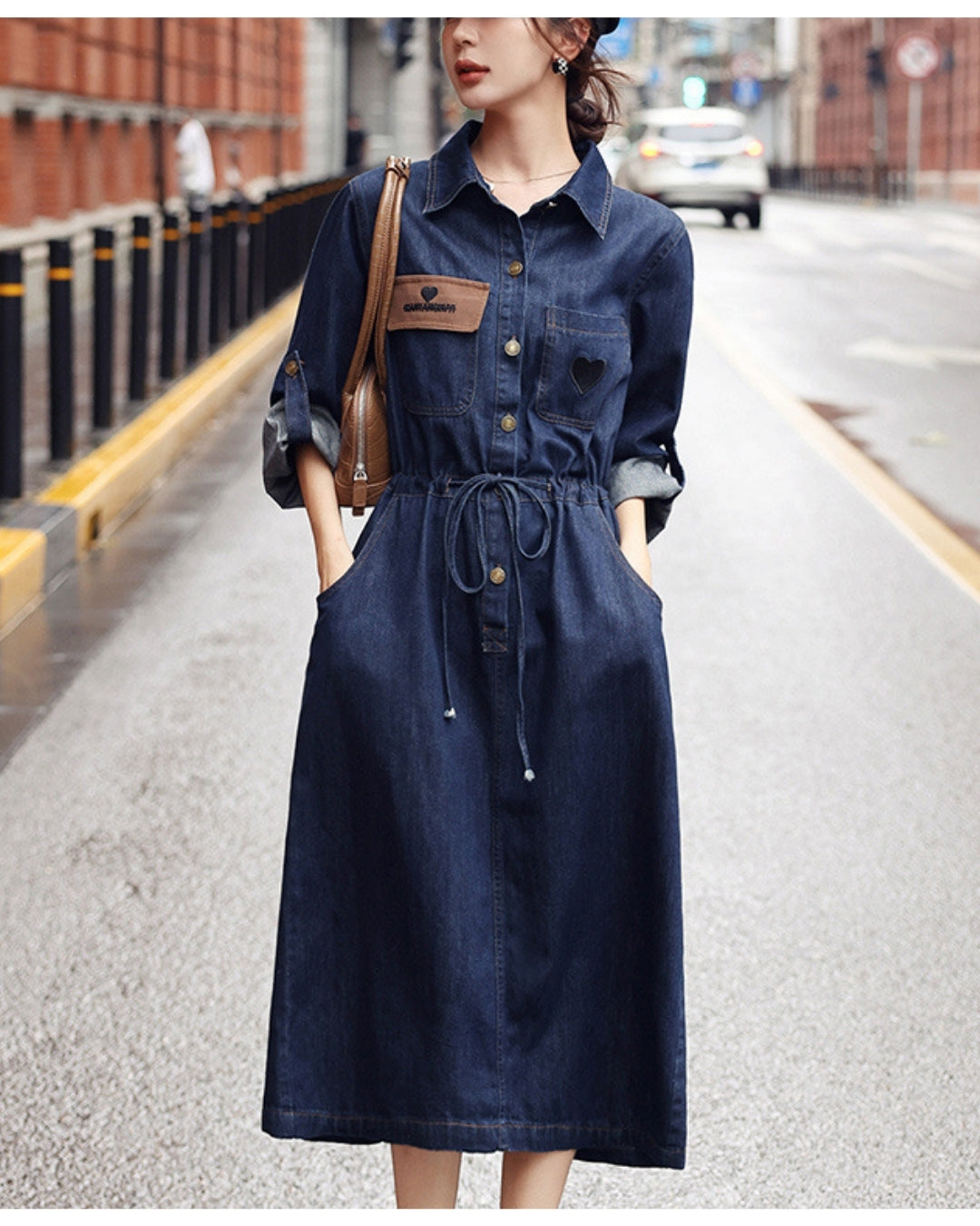 アーバンデニムワンピース【キュッと細見え、都会派の一枚】