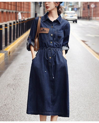 アーバンデニムワンピース【キュッと細見え、都会派の一枚】