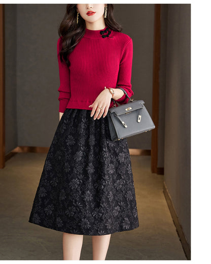 リブジャカードミディワンピース【コントラストが生む立体エレガンス】