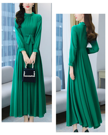 ロングシフォンワンピース【静かな華やぎを添える上品シルエット】