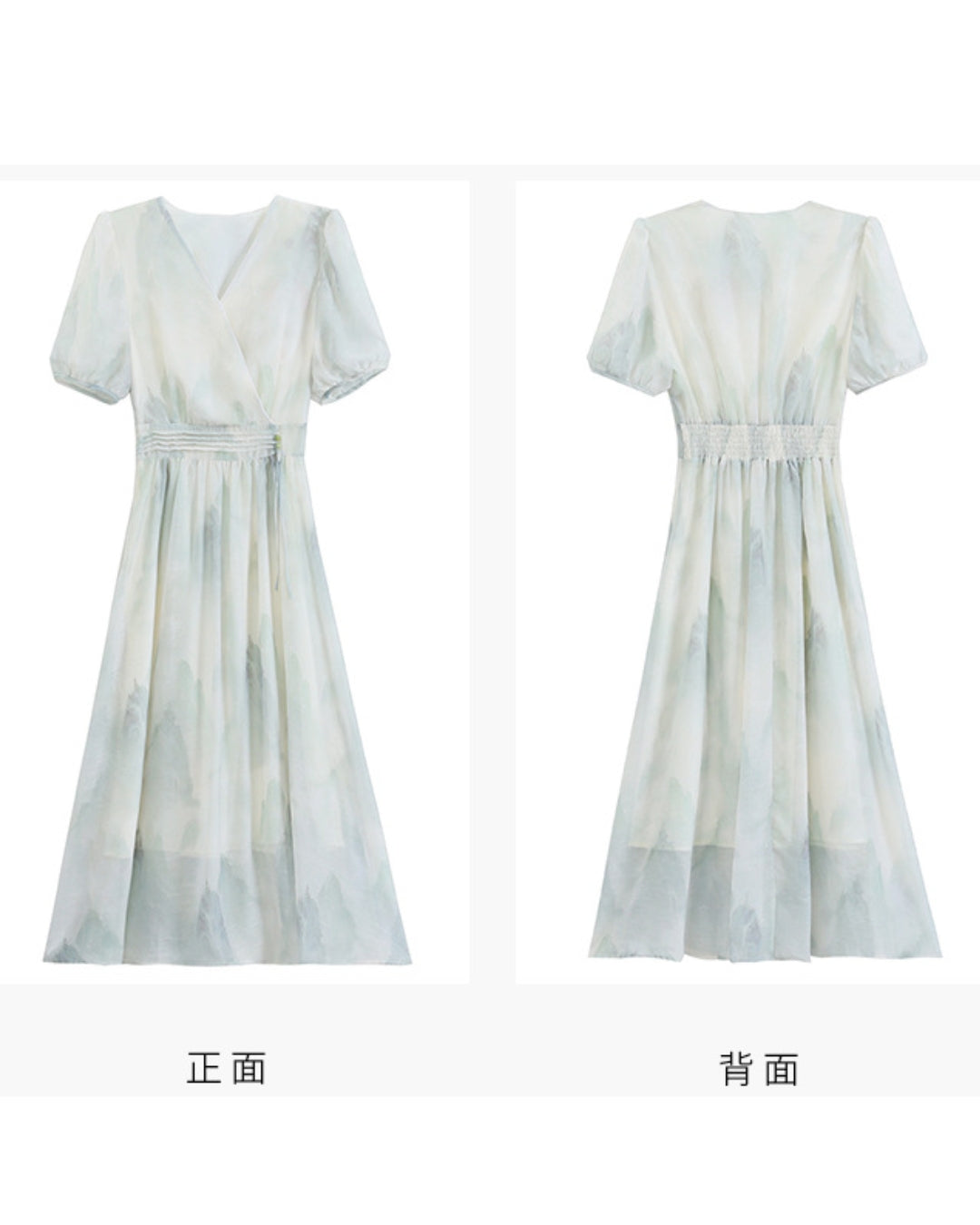 水彩風シフォンワンピース【やさしく揺れて、涼しげに華やぐ】