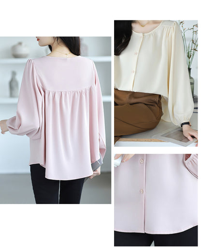 前ボタンシフォンブラウス【上品＆軽やかさを纏う】