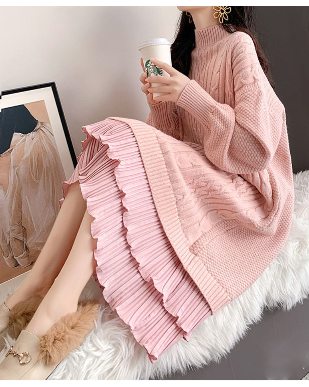 ロングニットフリルワンピース【大人フェミニン × 圧倒的存在感】