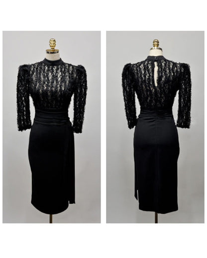 切替レース七分袖タイトワンピ【美しさを引き締める計算された“黒”】