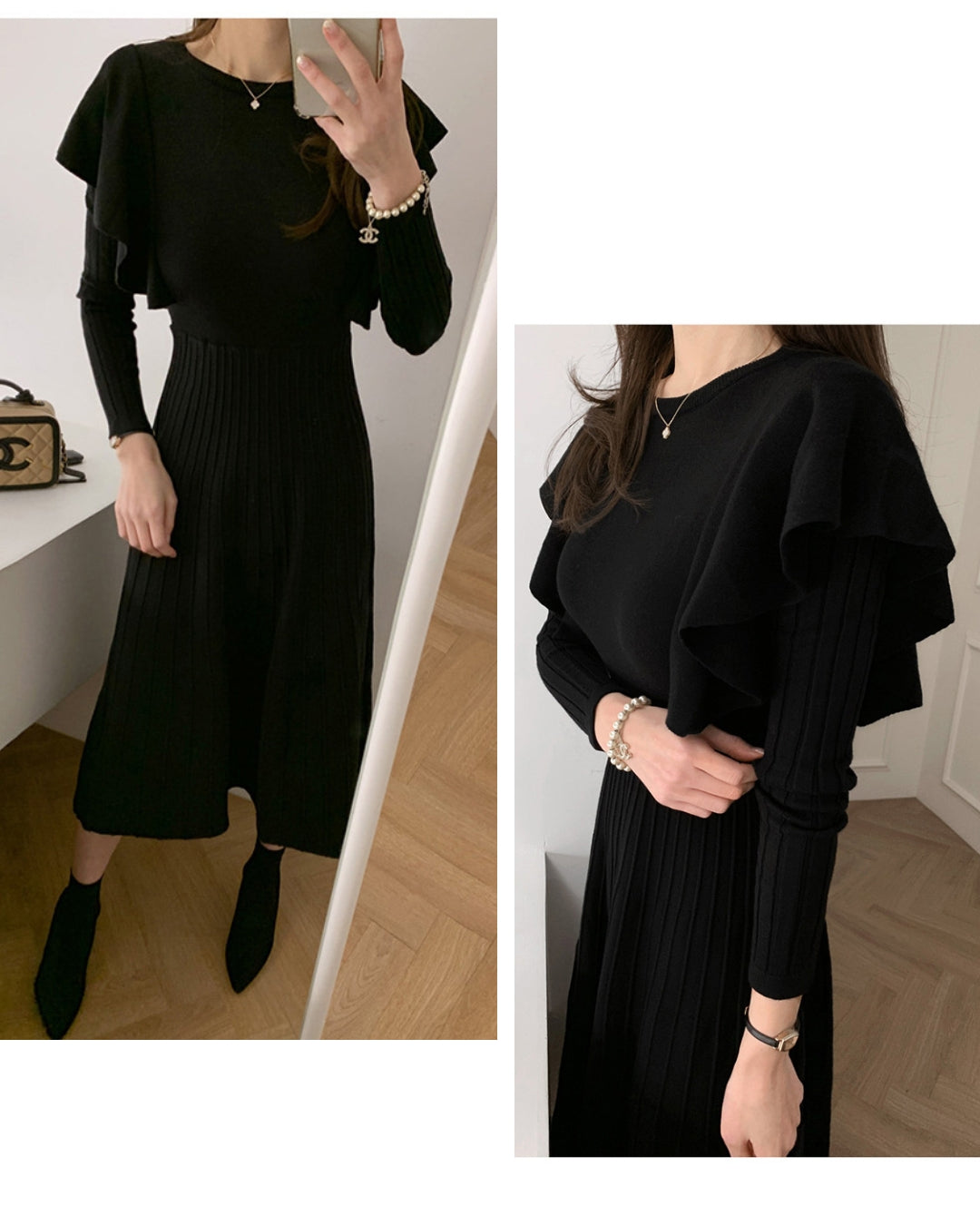 ショルダーフリルニットワンピース【ふんわり肩フリルで魅せる】