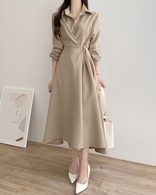 襟付きウエストベルトワンピース【ベルトで引き立つ美シルエット】