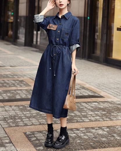 アーバンデニムワンピース【キュッと細見え、都会派の一枚】