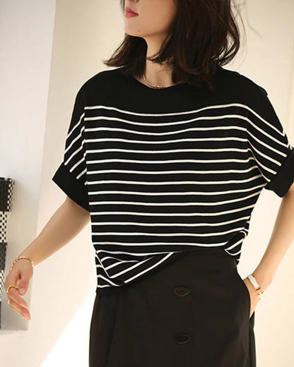 ボーダーニットトップス【一枚で大人のおしゃれ完成】