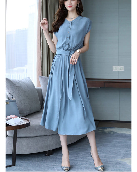 フレンチスリーブシフォンワンピース【さらっと涼しく、上品に華やぐ】