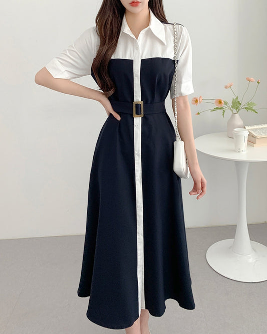 ツートン切替シャツワンピース【白シャツの清潔感、 ワンピで完成】