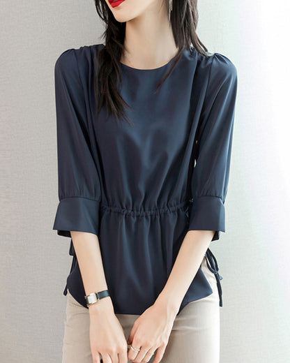 ウエストギャザーブラウス【きれい見えで体型カバーも叶える】