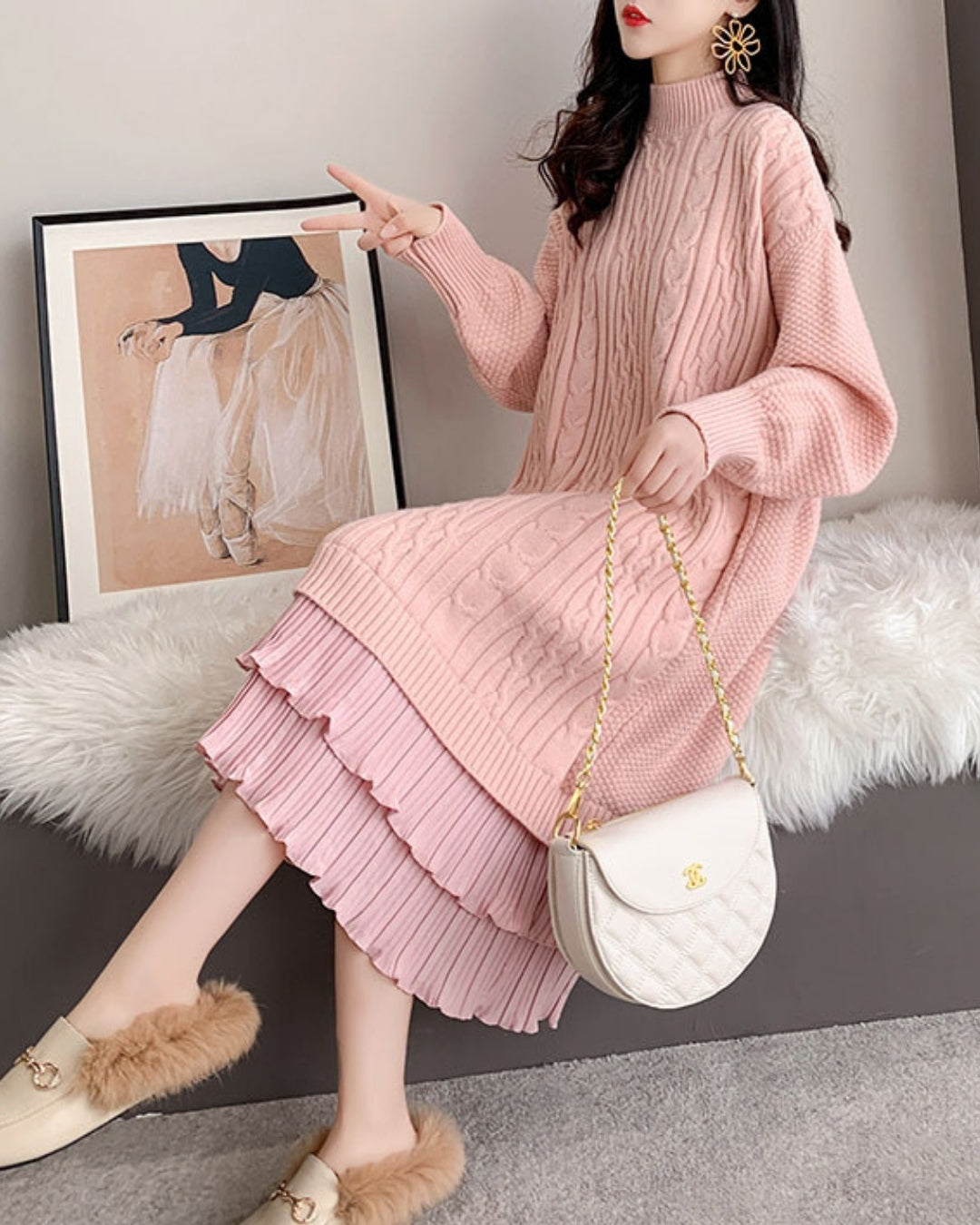 ロングニットフリルワンピース【大人フェミニン × 圧倒的存在感】