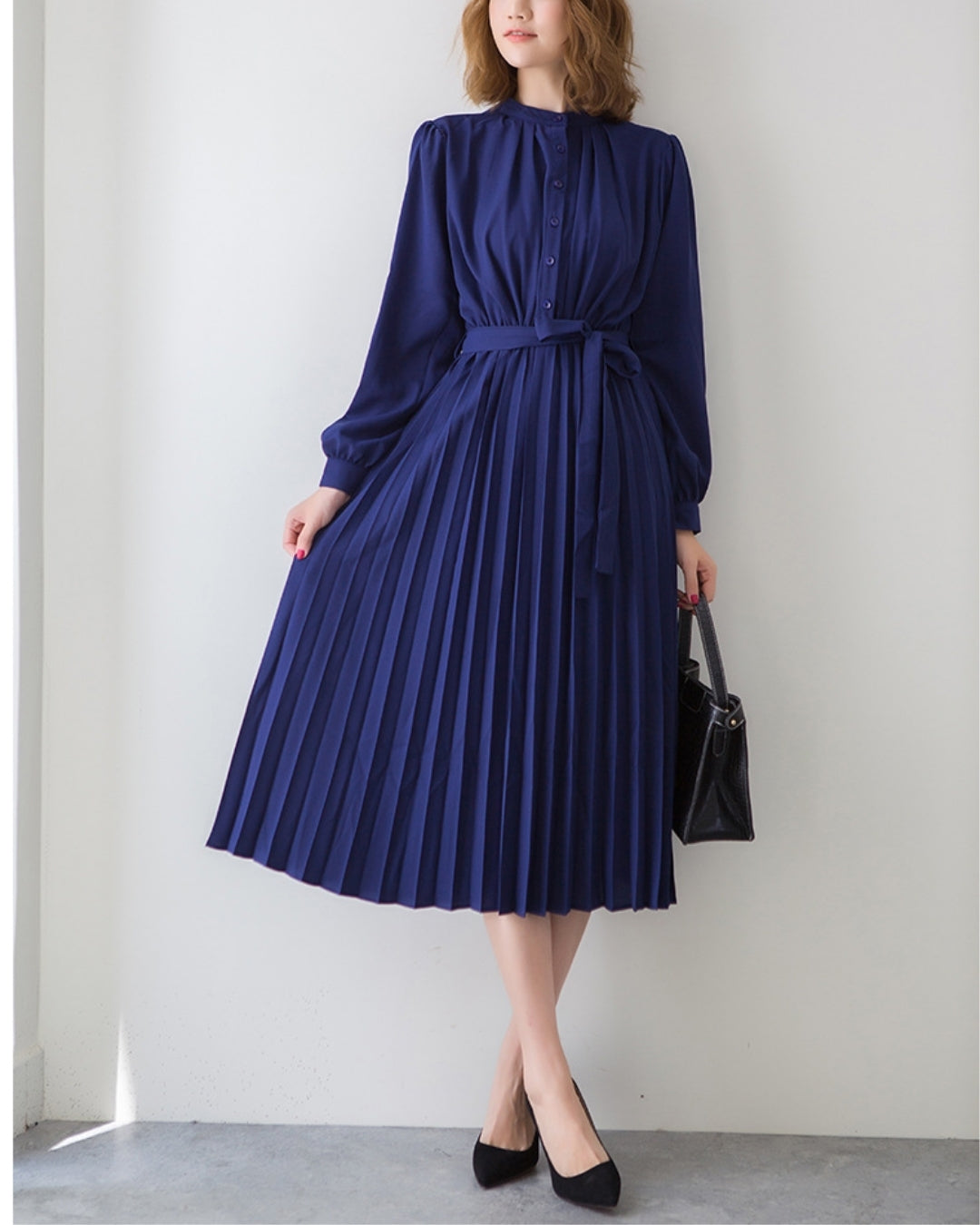 ウエストリボンプリーツワンピ【清楚なのに”ふんわり”華やぐ】