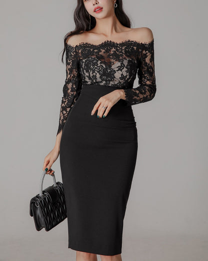 エレガントレースタイトドレス【凛と華やぐ、大人のレースライン】