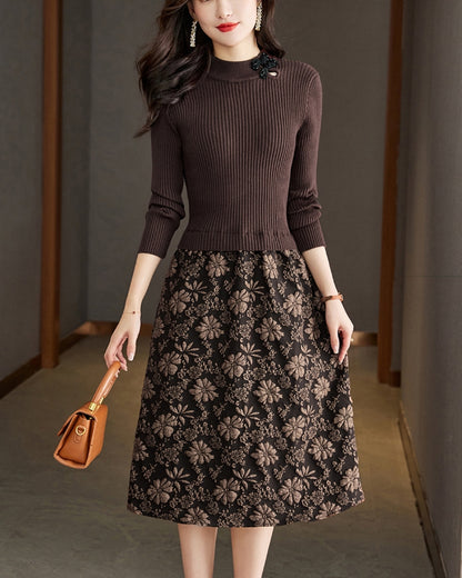 リブジャカードミディワンピース【コントラストが生む立体エレガンス】