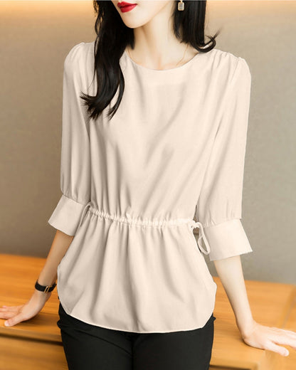 ウエストギャザーブラウス【きれい見えで体型カバーも叶える】