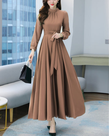 ロングシフォンワンピース【静かな華やぎを添える上品シルエット】