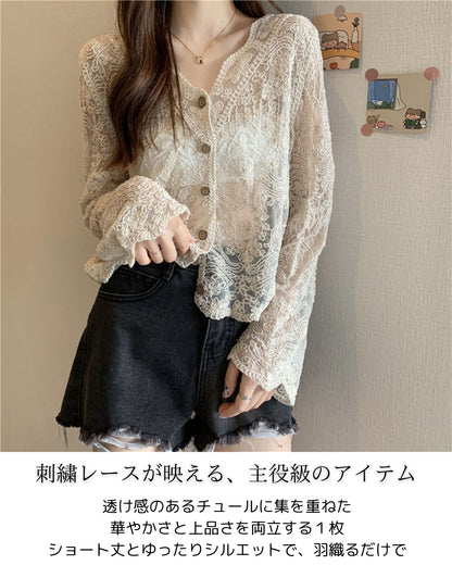 羽織るだけで華やぐシアーカーディガン【刺繍＆透け感が上品】