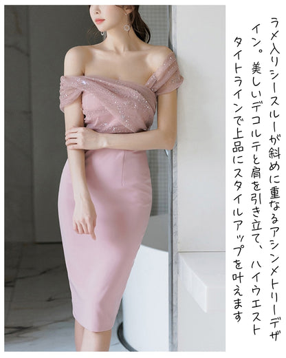 シアーラメ切替タイトドレス【着るだけで “美人バランス”が完成】