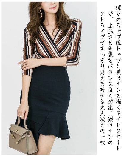 ストライプ・タイトドレス【艶やかラインで魅せる 大人エレガンス】
