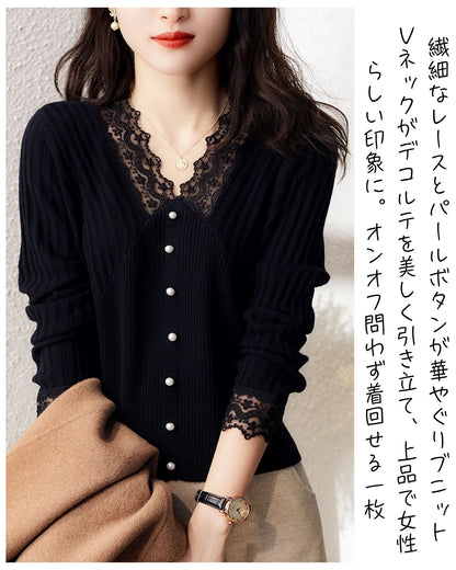 レースリブニット【繊細レースが引き立つ、大人フェミニンな佇まい】