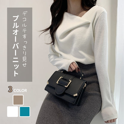 アシンメトリーネックニット【デコルテきれい見せ】