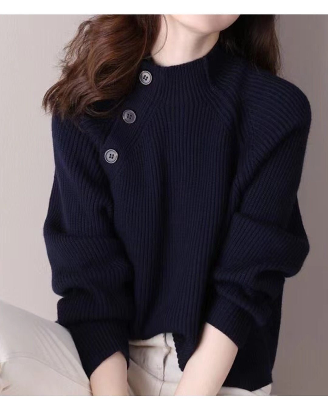 ショルダーボタンニット【ふんわり優しい肌触り】