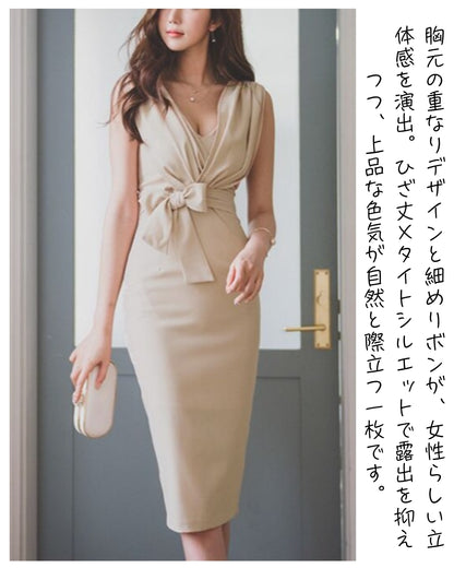 ウエストリボンタイトワンピ【着るだけで  “品と色気が両立する”】