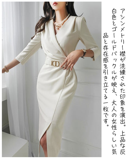 アシンメトリーベルトワンピース【着るだけで品格が漂う美シルエット】