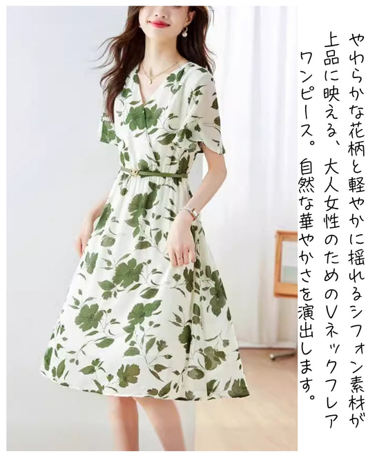 花柄シフォンフレアワンピース【さらっと着るだけで涼しげ上品】