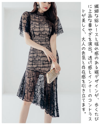 総レースベルスリーブワンピース【少しだけ華やかに見せたい日に】