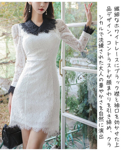 ブラック襟レースワンピ【清楚にそして印象的に 、着るだけで洗練見え】