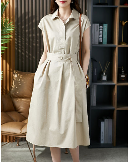 フレンチスリーブシャツワンピ【静かに差がつく、大人の完成形】