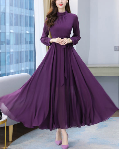 ロングシフォンワンピース【静かな華やぎを添える上品シルエット】