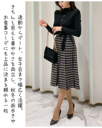 千鳥格子切替リボンワンピース【上品な存在感で魅せる大人エレガント】