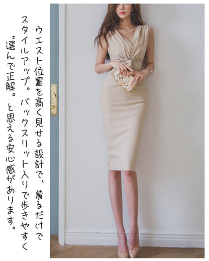 ウエストリボンタイトワンピ【着るだけで  “品と色気が両立する”】