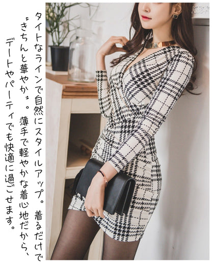 グレンチェックタイトワンピ【着るだけで“知的に華やぐ”】