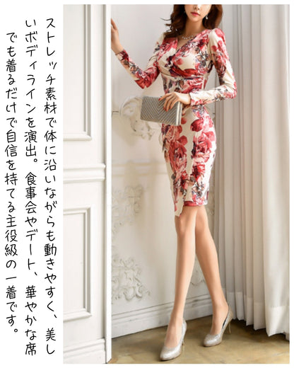 ローズ柄カシュクールワンピース【さりげなく華やかに印象を残したい日に】