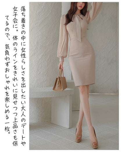 シフォン袖リボンワンピース【女子会で“なんか素敵”と思われたい40代に】
