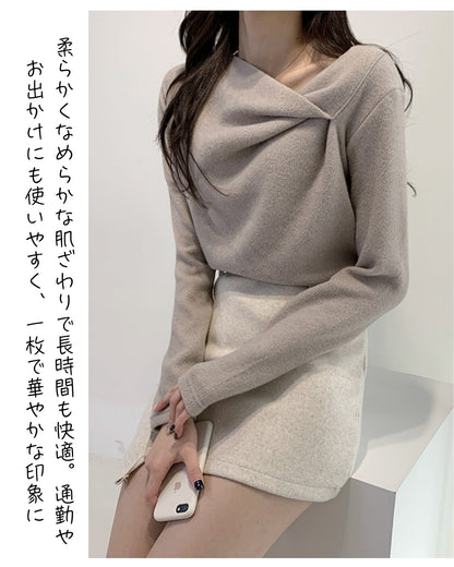 アシンメトリーネックニット【デコルテきれい見せ】