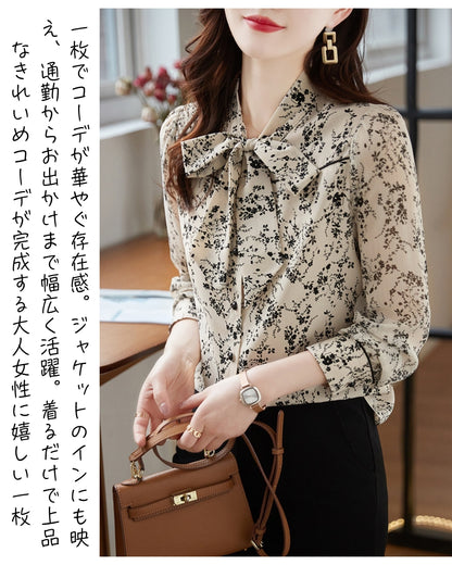 ボウタイ花柄ブラウス【上品に華やぐ、クラシカルフェミニン】