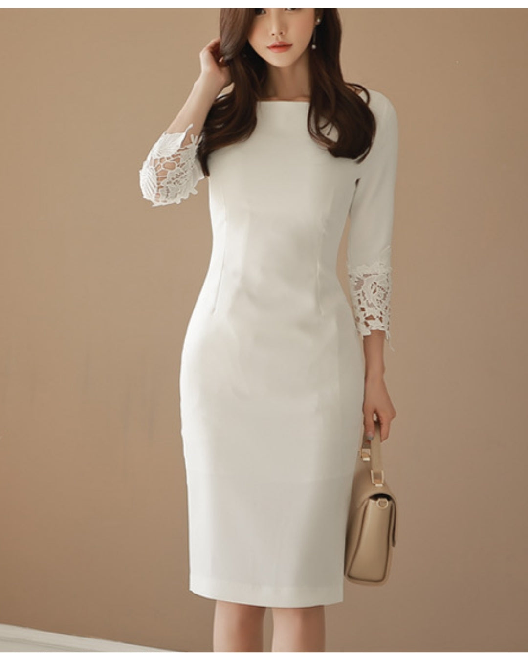 切替レース七分袖タイトワンピ【凛とした佇まいに女らしさを忍ばせる】