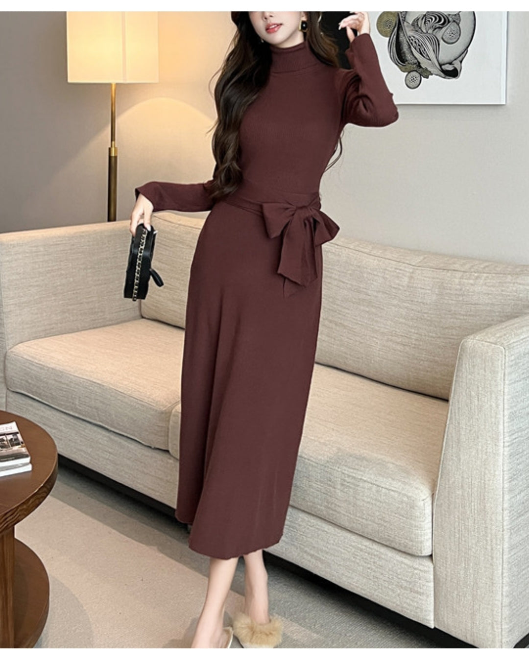 ウエストリボンニットワンピース【美ラインで魅せる大人のスタイル】