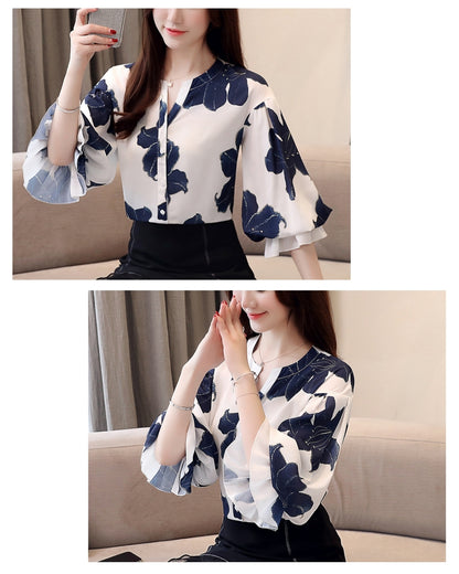 花柄シフォンブラウス【着るだけで、上品に映える】