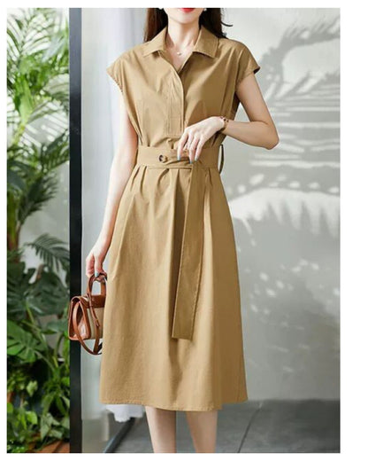 フレンチスリーブシャツワンピ【静かに差がつく、大人の完成形】