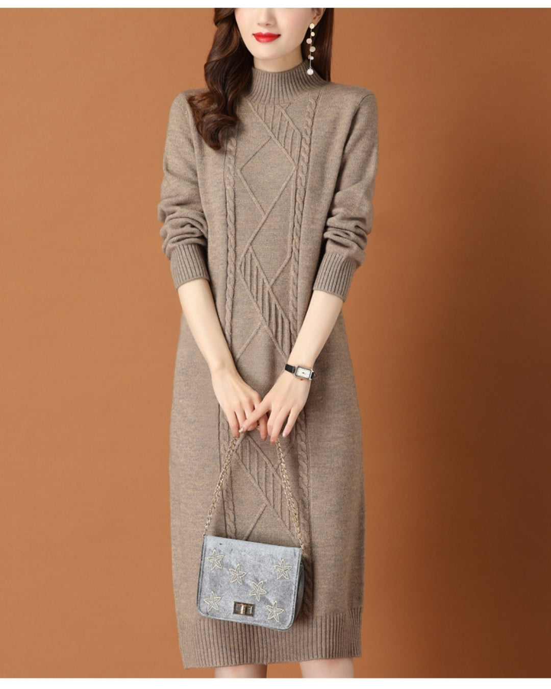 リブ編みニットワンピース【すっきり見えるIラインで着こなしやすい