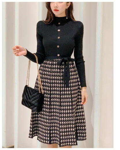 千鳥格子切替リボンワンピース【上品な存在感で魅せる大人エレガント】